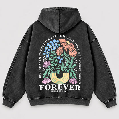 His Love Endures Forever Washed Hoodie – Boho Wildflower Christian Hoodie