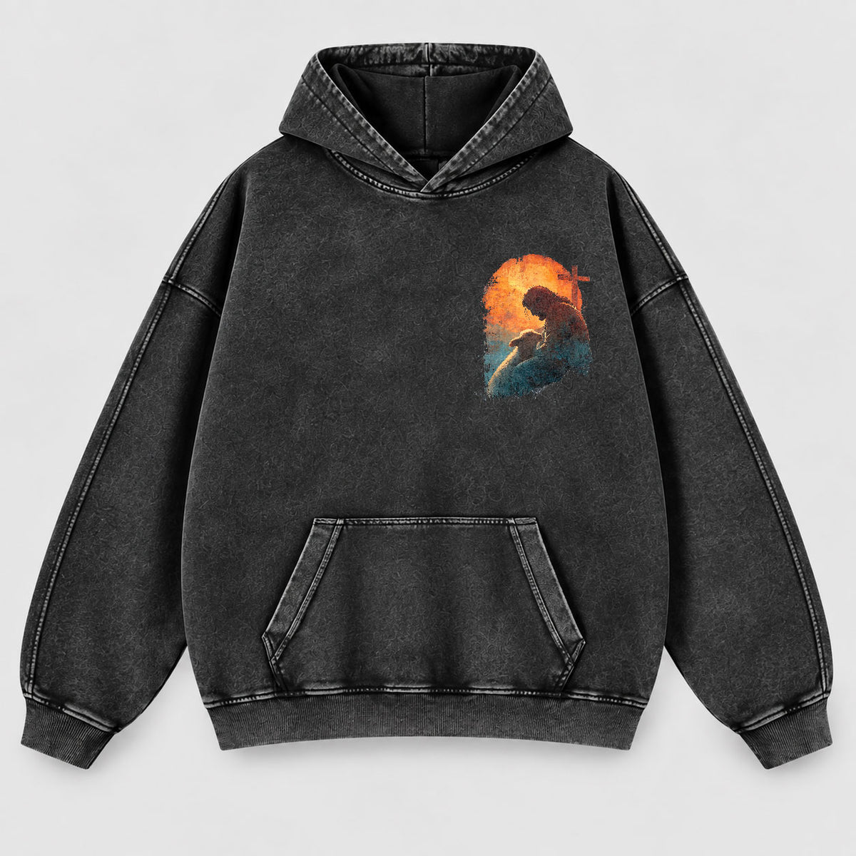 Jesus Good Shepherd Washed Hoodie – Lamb & Cross Christian Hoodie