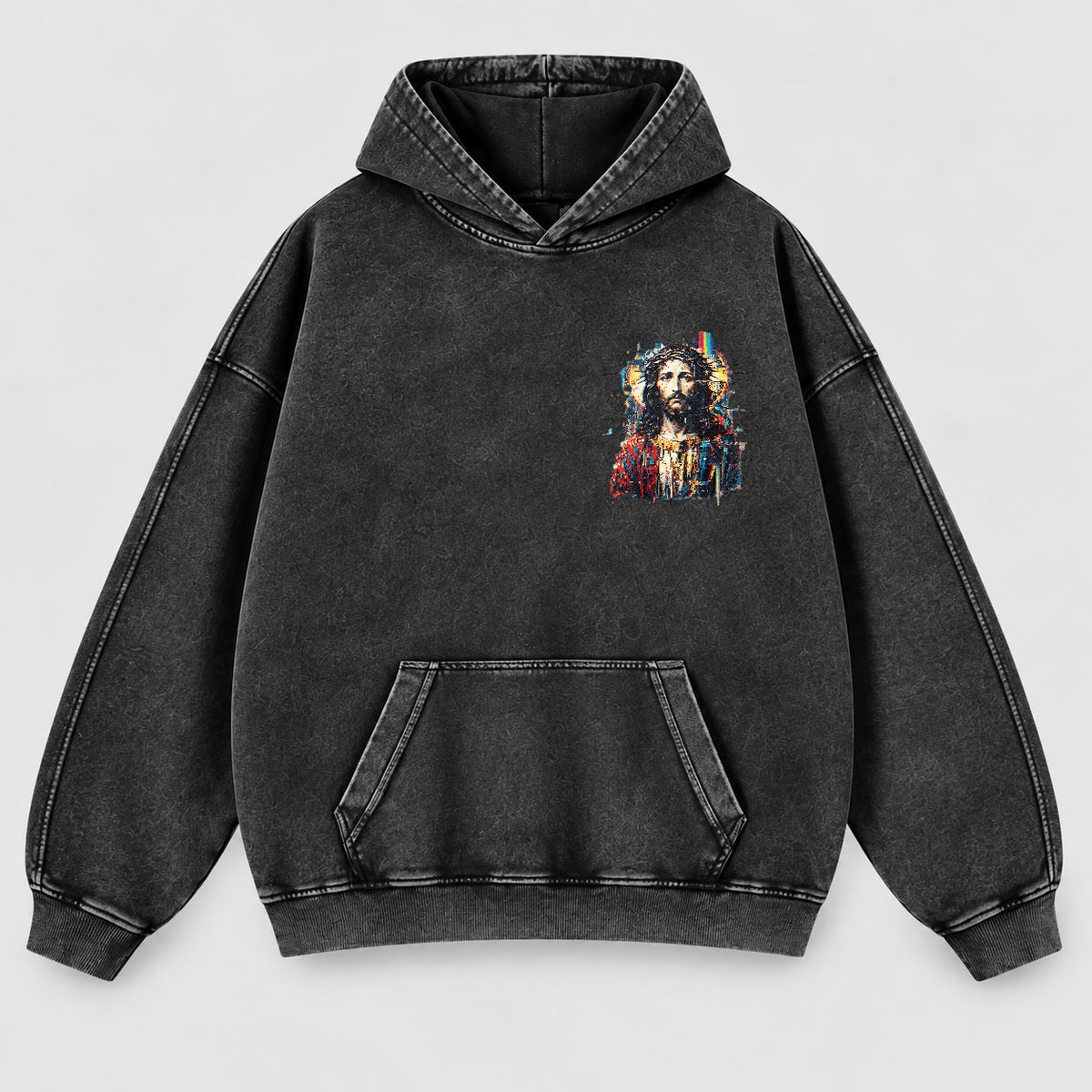 Jesus Glitch Art Washed Hoodie