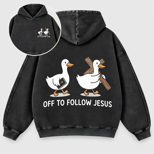 Off To Follow Jesus Washed Hoodie