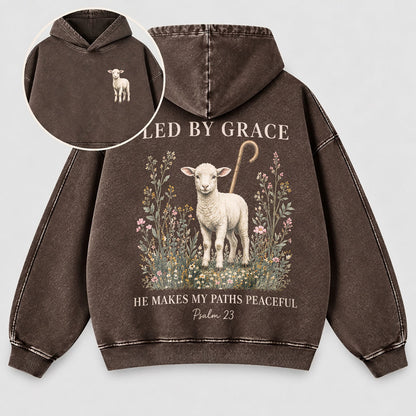 Led By Grace Washed Hoodie –  Wildflower Christian Hoodie