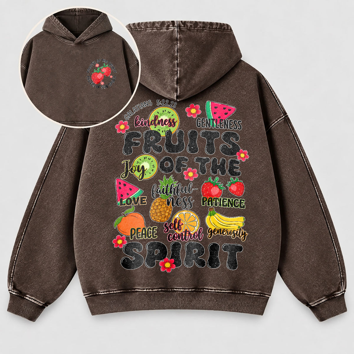Fruits of the Spirit Washed Hoodie - Fruit Christian Hoodie