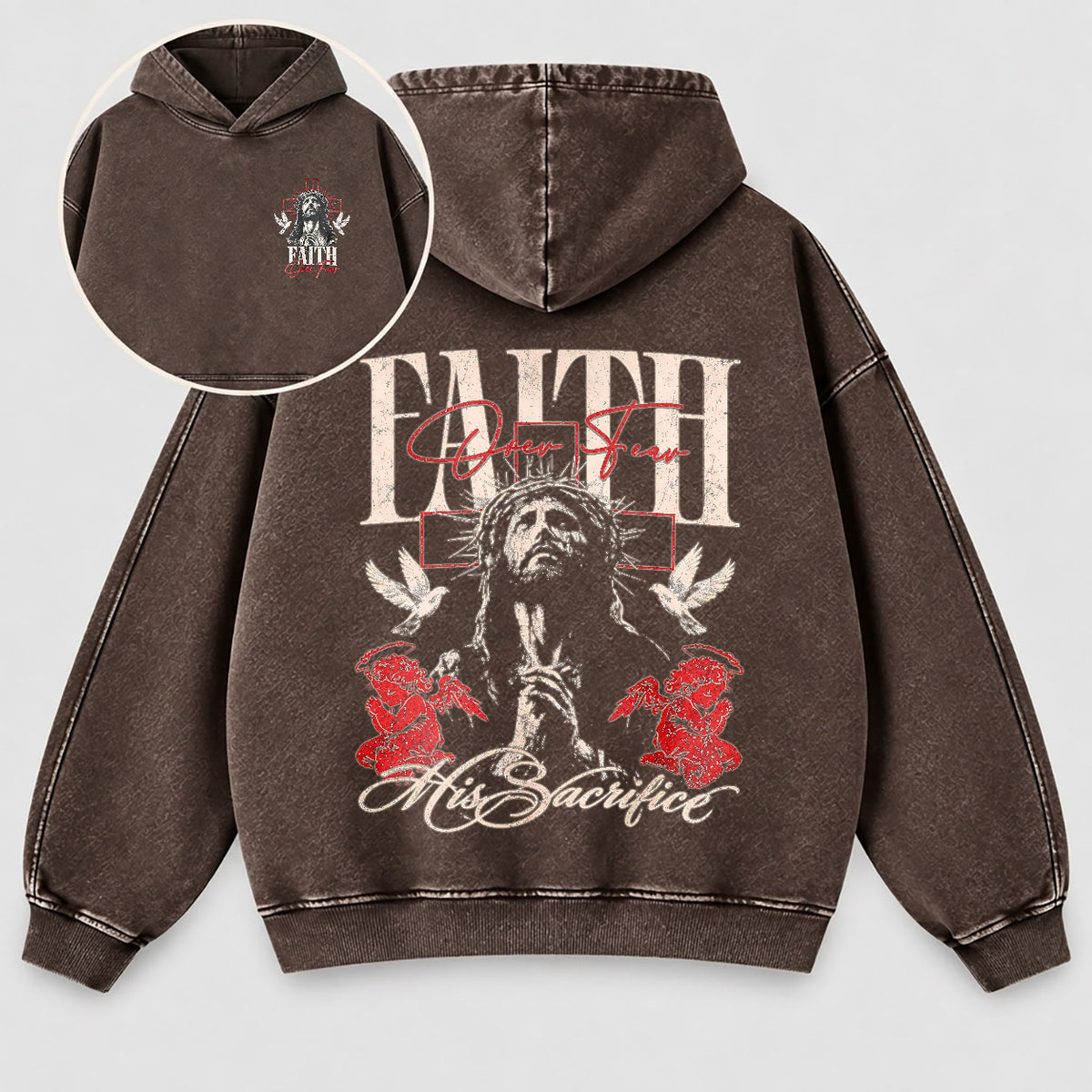 Faith Over Fear Washed Hoodie – Vintage Bootleg Jesus Christian Streetwear Hoodie