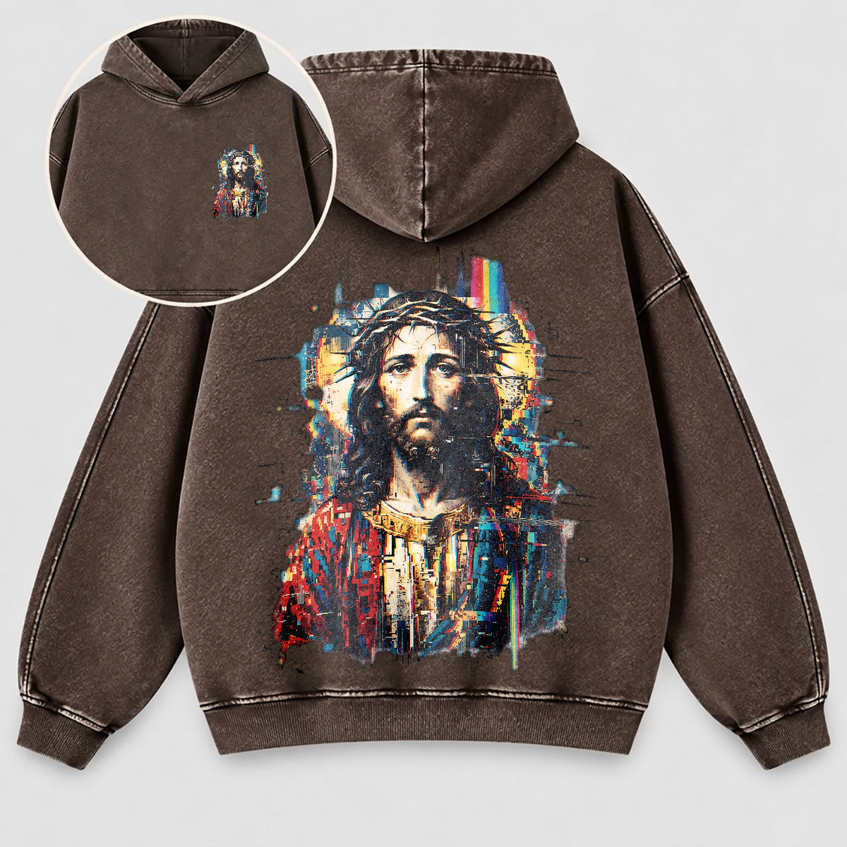 Jesus Glitch Art Washed Hoodie