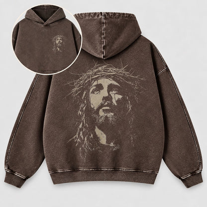 Jesus Crown of Thorns Washed Hoodie