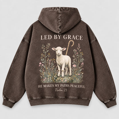 Led By Grace Washed Hoodie –  Wildflower Christian Hoodie