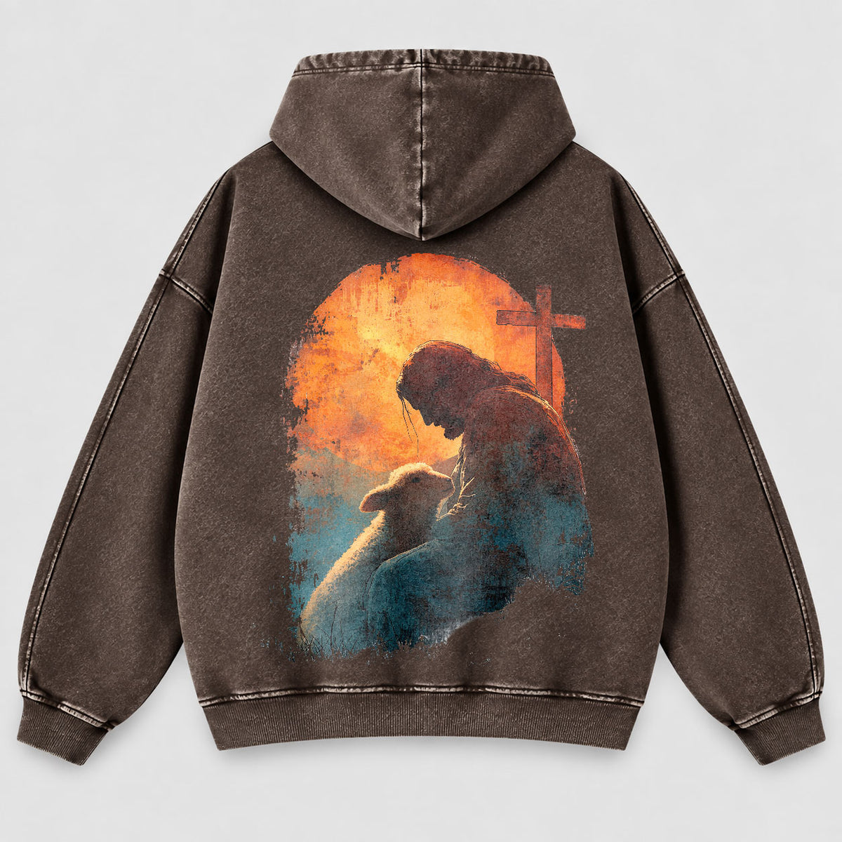 Jesus Good Shepherd Washed Hoodie – Lamb & Cross Christian Hoodie