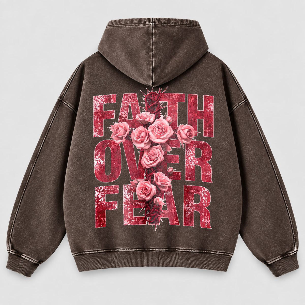 Faith Over Fear Washed Hoodie - Roses & Crown of Thorns Vintage Christian Hoodie