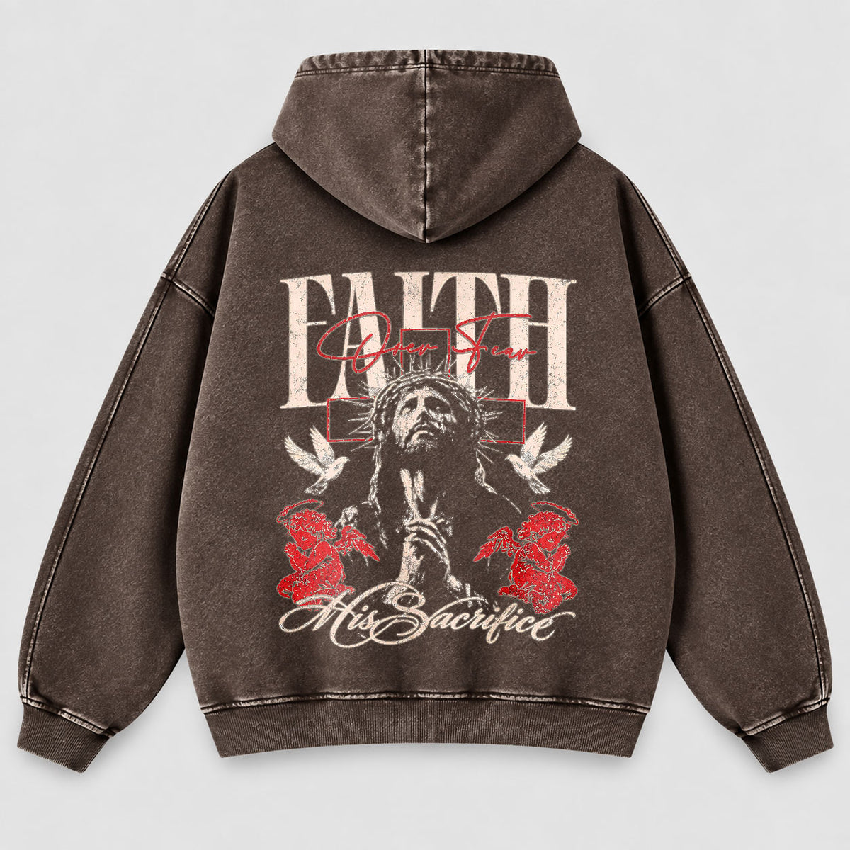 Faith Over Fear Washed Hoodie – Vintage Bootleg Jesus Christian Streetwear Hoodie
