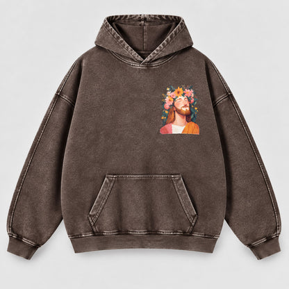Jesus Floral Crown Washed Hoodie – Watercolor Christian Faith Hoodie