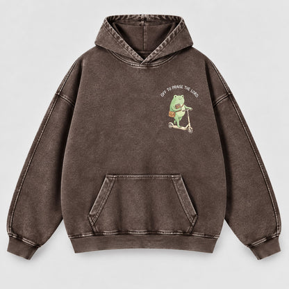 Off To Praise The Lord Washed Hoodie –  Funny Christian Hoodie