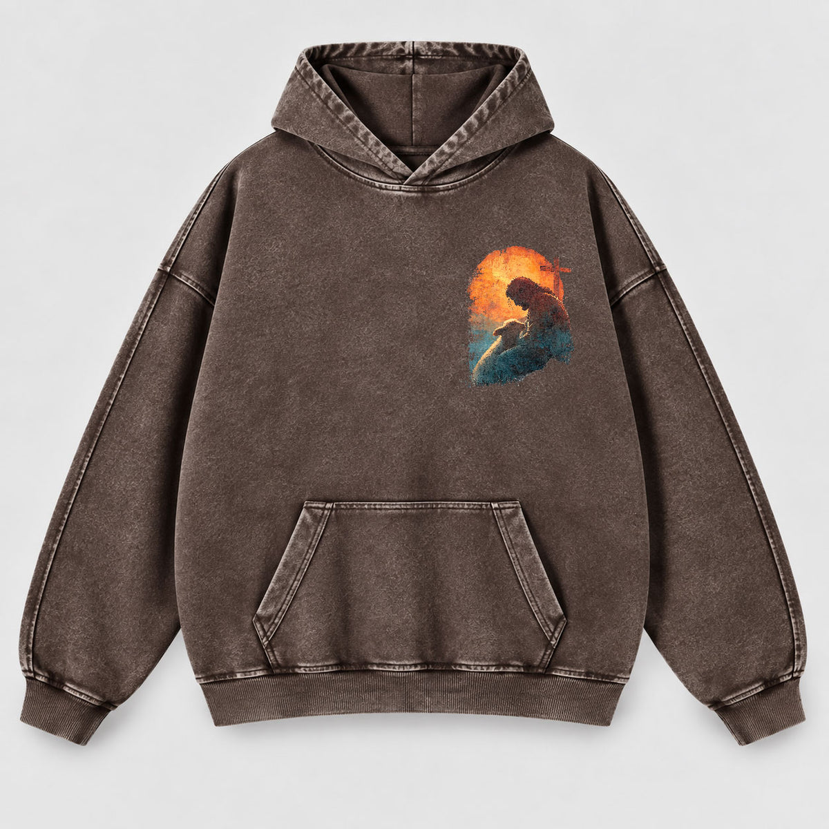 Jesus Good Shepherd Washed Hoodie – Lamb & Cross Christian Hoodie