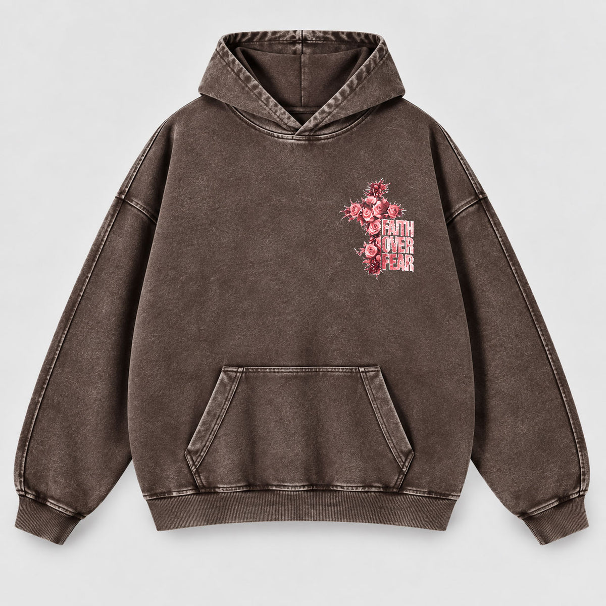 Faith Over Fear Washed Hoodie - Roses & Crown of Thorns Vintage Christian Hoodie