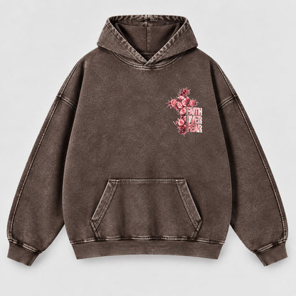 Faith Over Fear Washed Hoodie - Roses & Crown of Thorns Vintage Christian Hoodie