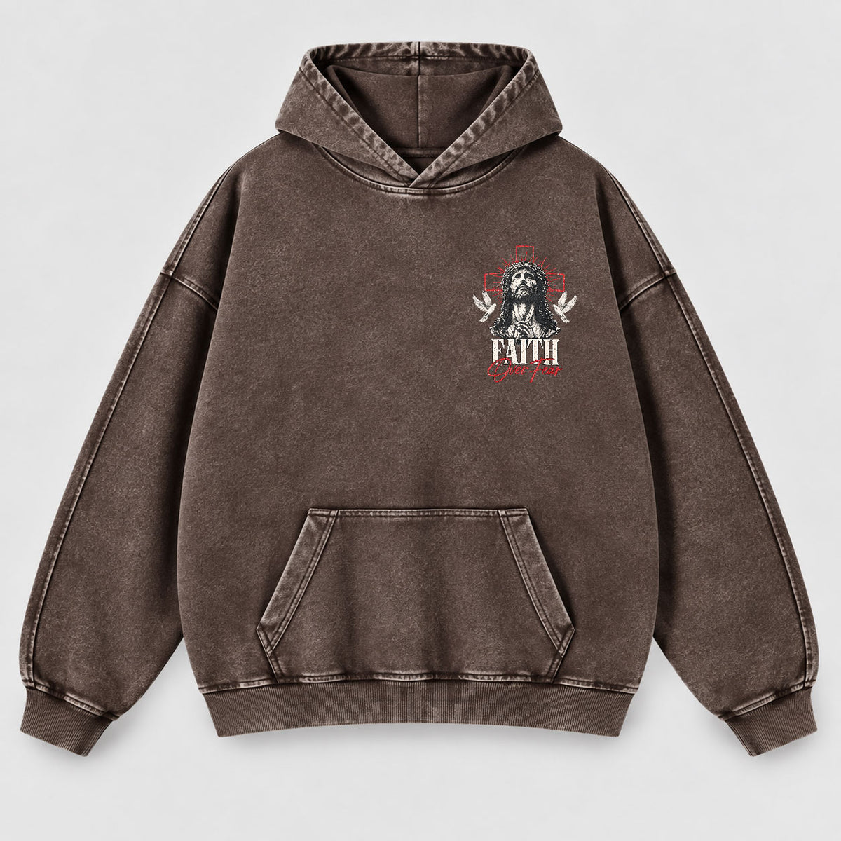 Faith Over Fear Washed Hoodie – Vintage Bootleg Jesus Christian Streetwear Hoodie