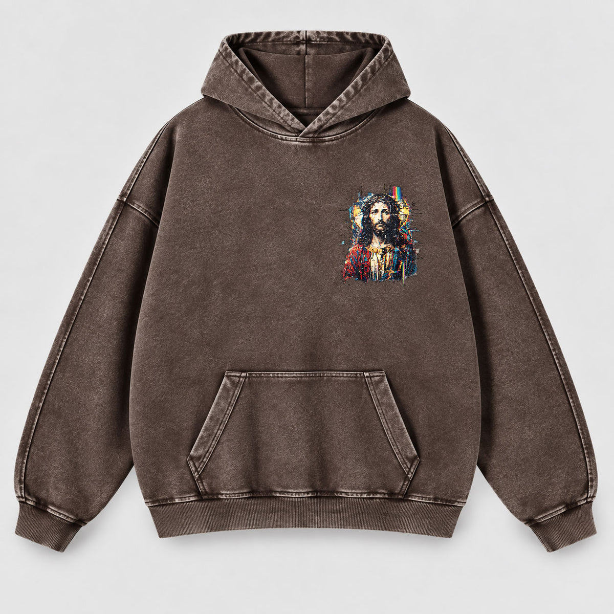 Jesus Glitch Art Washed Hoodie