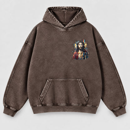 Jesus Glitch Art Washed Hoodie