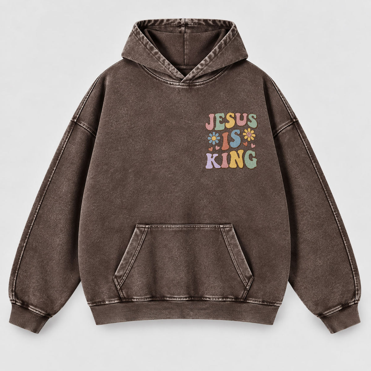 Jesus Is King Washed Hoodie – Retro Groovy Pastel Daisy Christian Hoodie