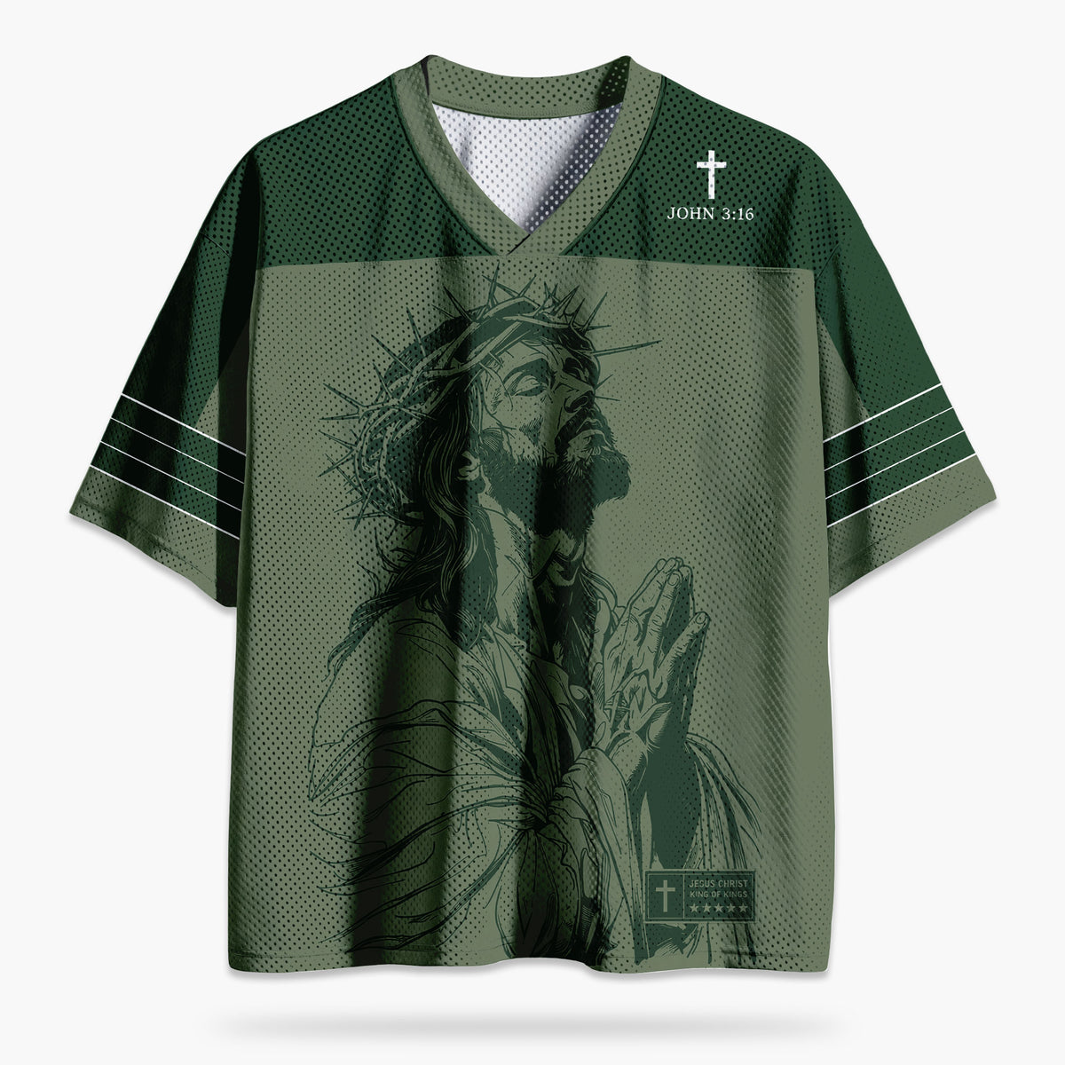 Praying Jesus Christian Green Mesh Jersey