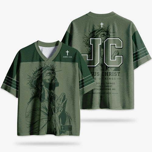 Praying Jesus Christian Green Mesh Jersey