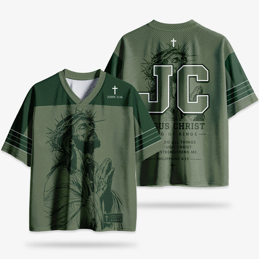 Praying Jesus Christian Green Mesh Jersey