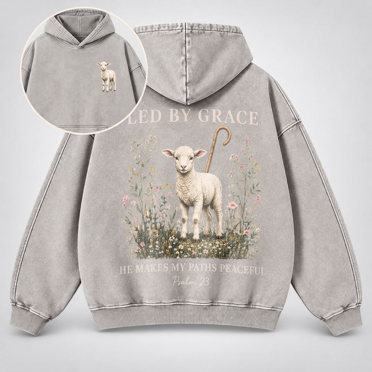 Led By Grace Washed Hoodie –  Wildflower Christian Hoodie