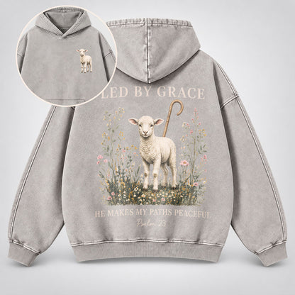 Led By Grace Washed Hoodie –  Wildflower Christian Hoodie