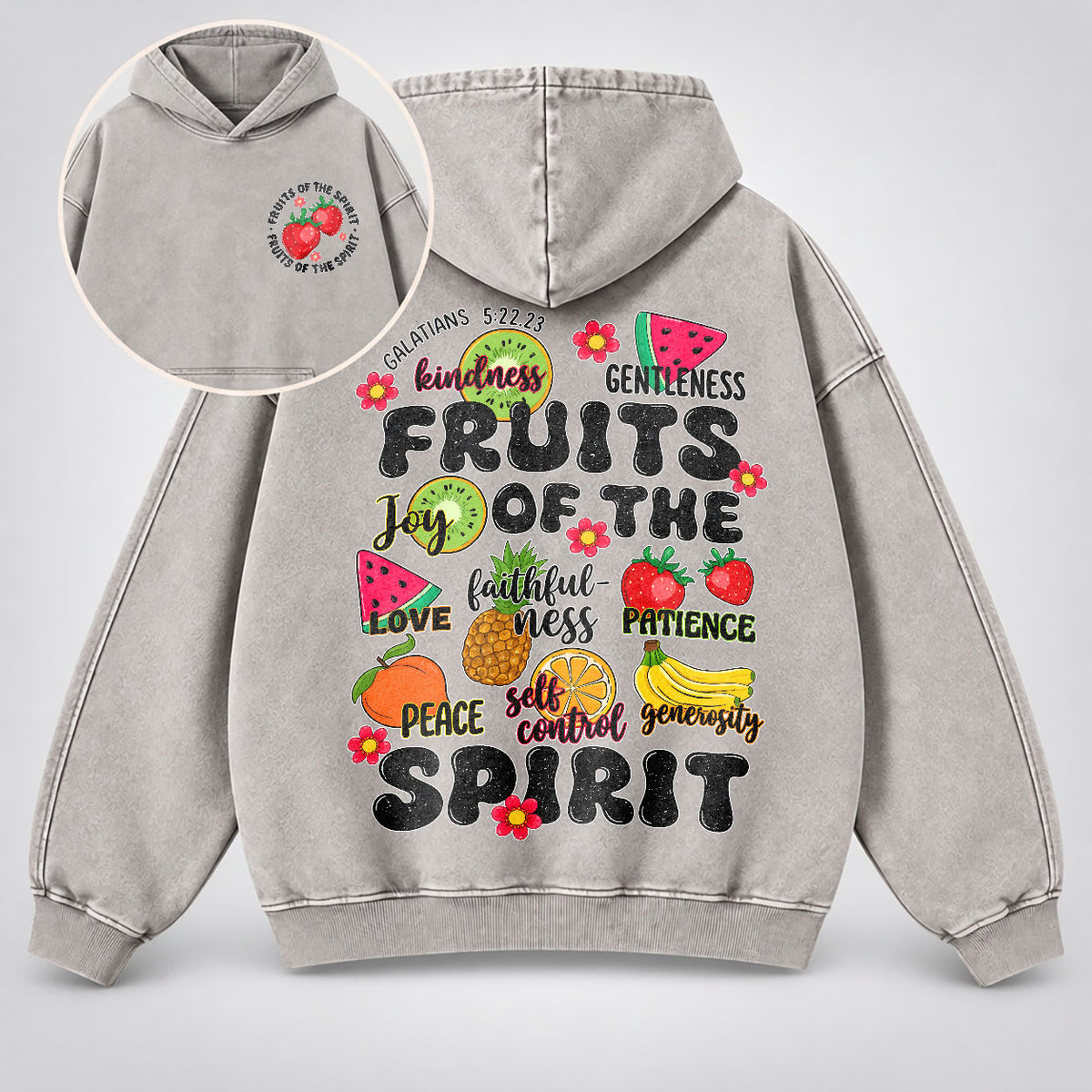 Fruits of the Spirit Washed Hoodie - Fruit Christian Hoodie
