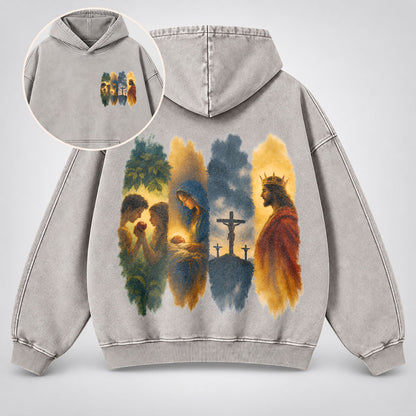 The Gospel Story Washed Hoodie – Jesus Life Watercolor Christian Hoodie