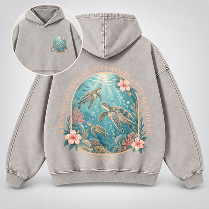 When You Go Through Deep Waters Washed Hoodie – Sea Turtle Isaiah 43:2