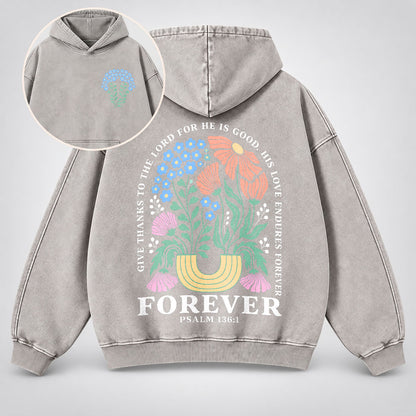 His Love Endures Forever Washed Hoodie – Boho Wildflower Christian Hoodie