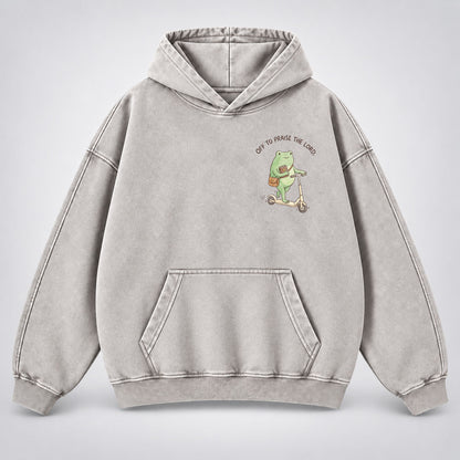 Off To Praise The Lord Washed Hoodie –  Funny Christian Hoodie