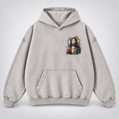 Jesus Glitch Art Washed Hoodie