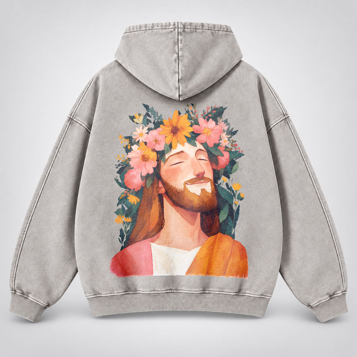 Jesus Floral Crown Washed Hoodie – Watercolor Christian Faith Hoodie