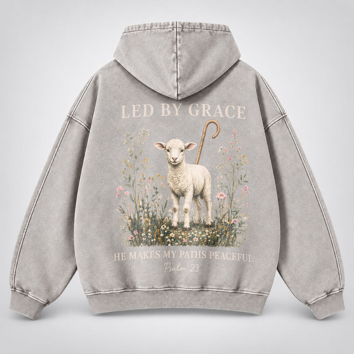 Led By Grace Washed Hoodie –  Wildflower Christian Hoodie