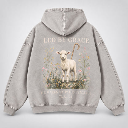 Led By Grace Washed Hoodie –  Wildflower Christian Hoodie