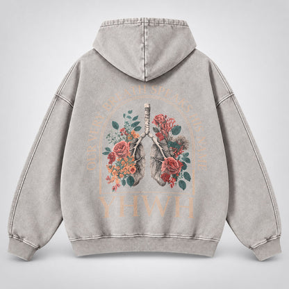 YHWH Our Very Breath Speaks His Name Washed Hoodie