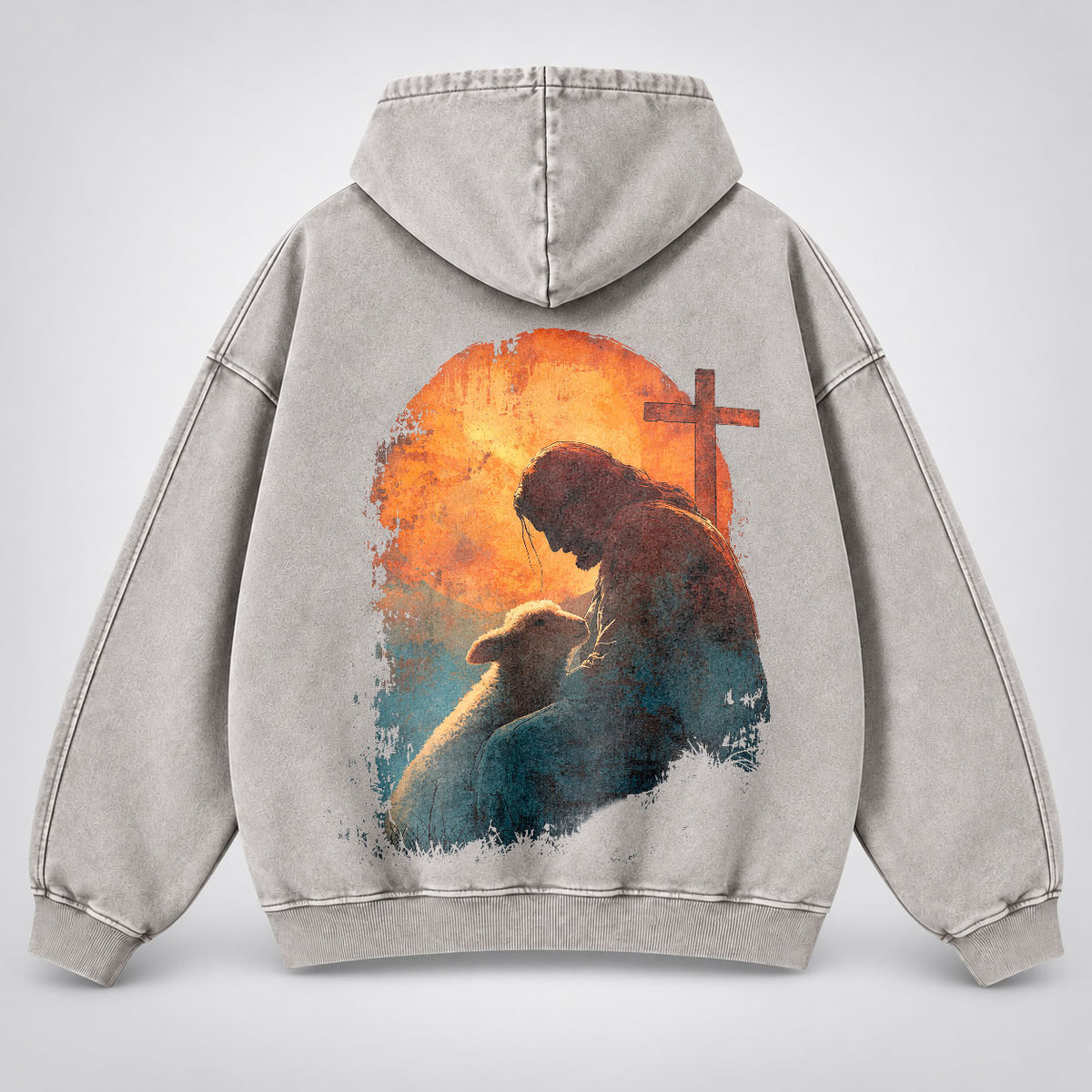 Jesus Good Shepherd Washed Hoodie – Lamb & Cross Christian Hoodie