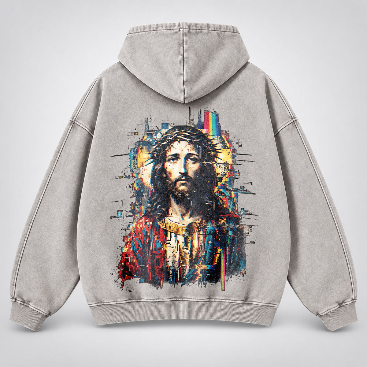 Jesus Glitch Art Washed Hoodie
