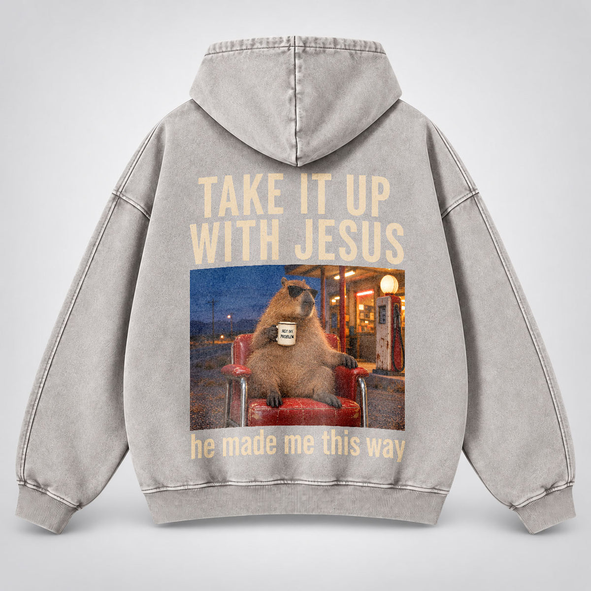 Take It Up With Jesus Hoodie – Funny Capybara Christian Washed Hoodie