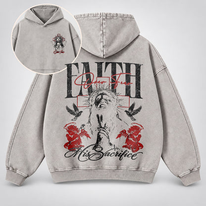 Faith Over Fear Washed Hoodie – Vintage Bootleg Jesus Christian Streetwear Hoodie