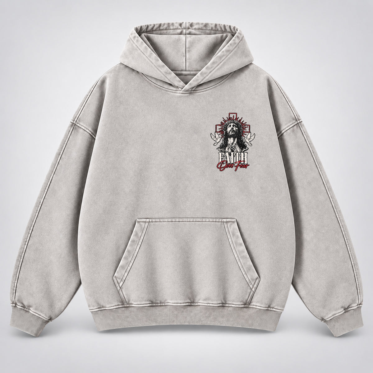 Faith Over Fear Washed Hoodie – Vintage Bootleg Jesus Christian Streetwear Hoodie