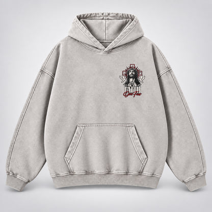 Faith Over Fear Washed Hoodie – Vintage Bootleg Jesus Christian Streetwear Hoodie