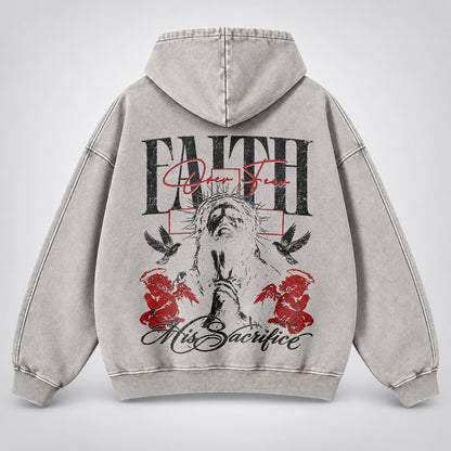 Faith Over Fear Washed Hoodie – Vintage Bootleg Jesus Christian Streetwear Hoodie