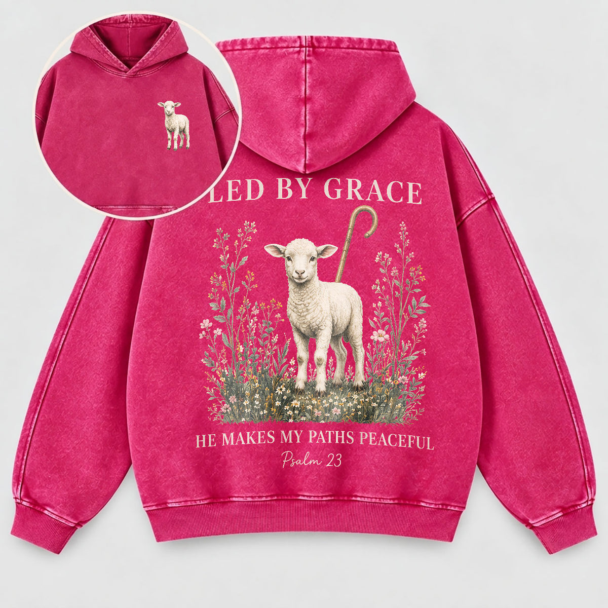 Led By Grace Washed Hoodie –  Wildflower Christian Hoodie