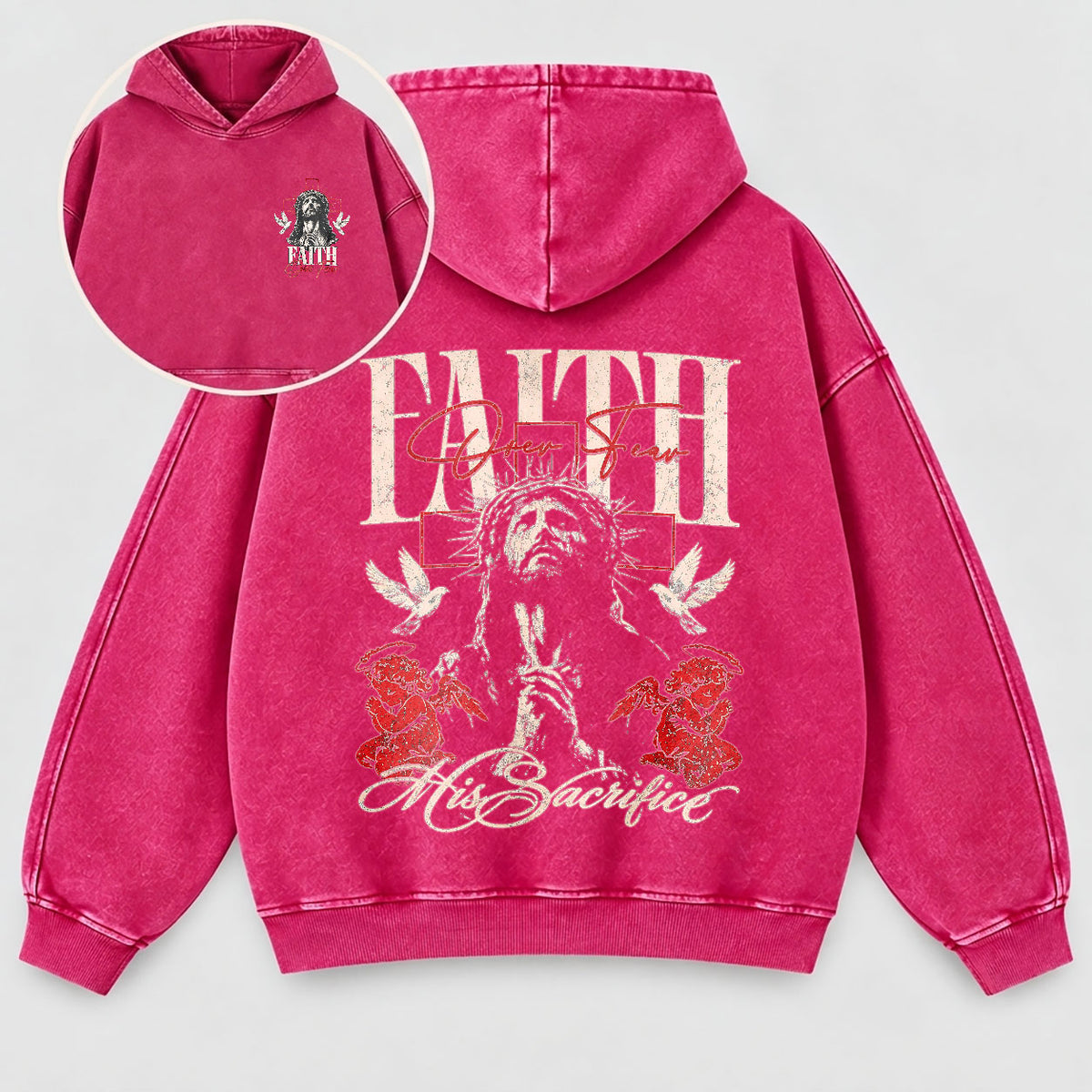 Faith Over Fear Washed Hoodie – Vintage Bootleg Jesus Christian Streetwear Hoodie