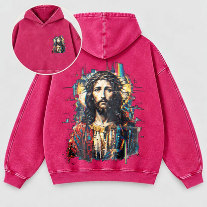 Jesus Glitch Art Washed Hoodie