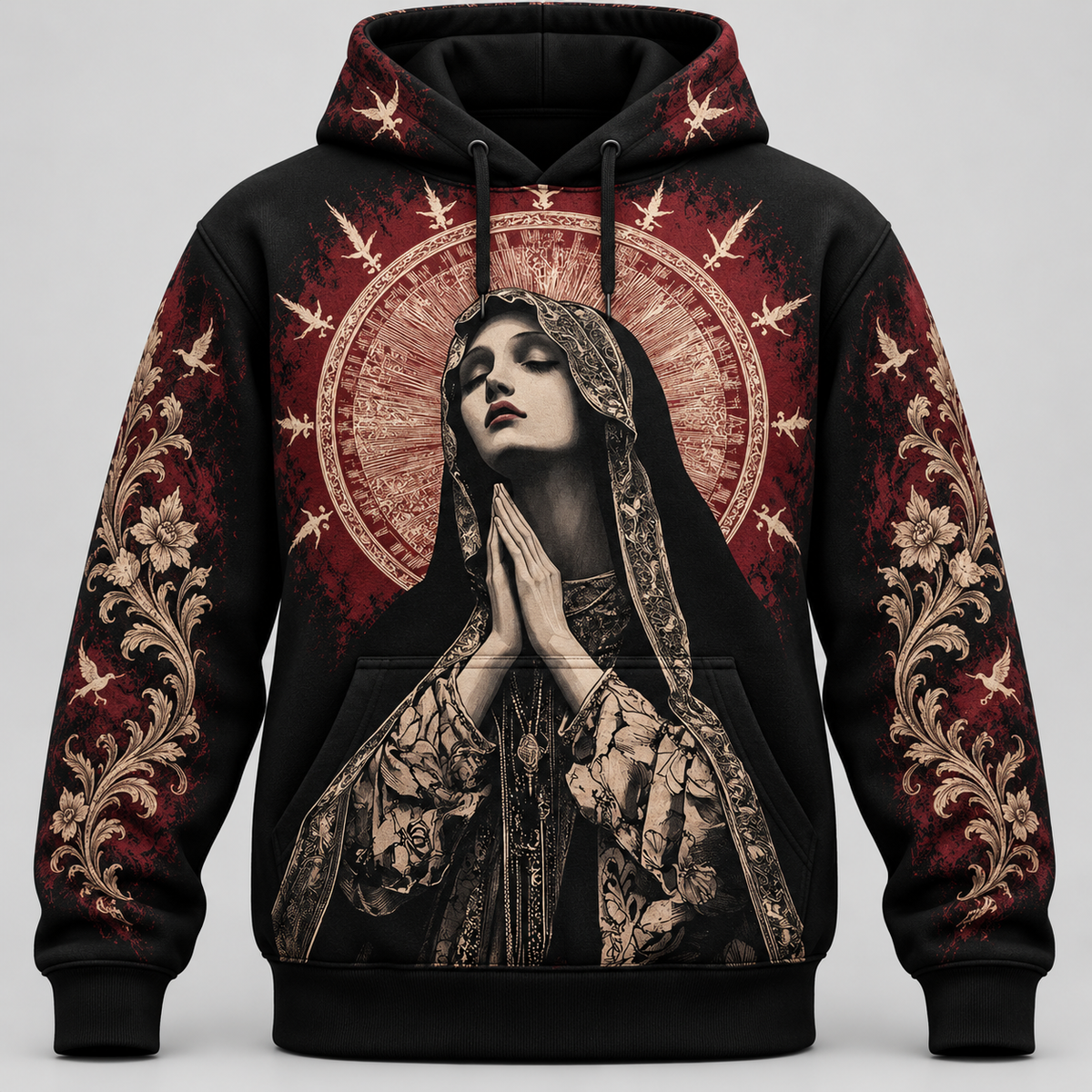 Praying Virgin Mary Vintage Gothic 3D Hoodie – Christian All Over Print Pullover