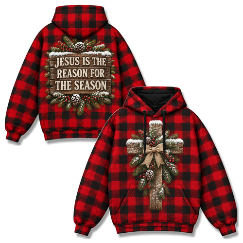 Jesus Is The Reason For The Season Christian 3D Hoodie – Buffalo Plaid