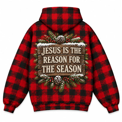 Jesus Is The Reason For The Season Christian 3D Hoodie – Buffalo Plaid